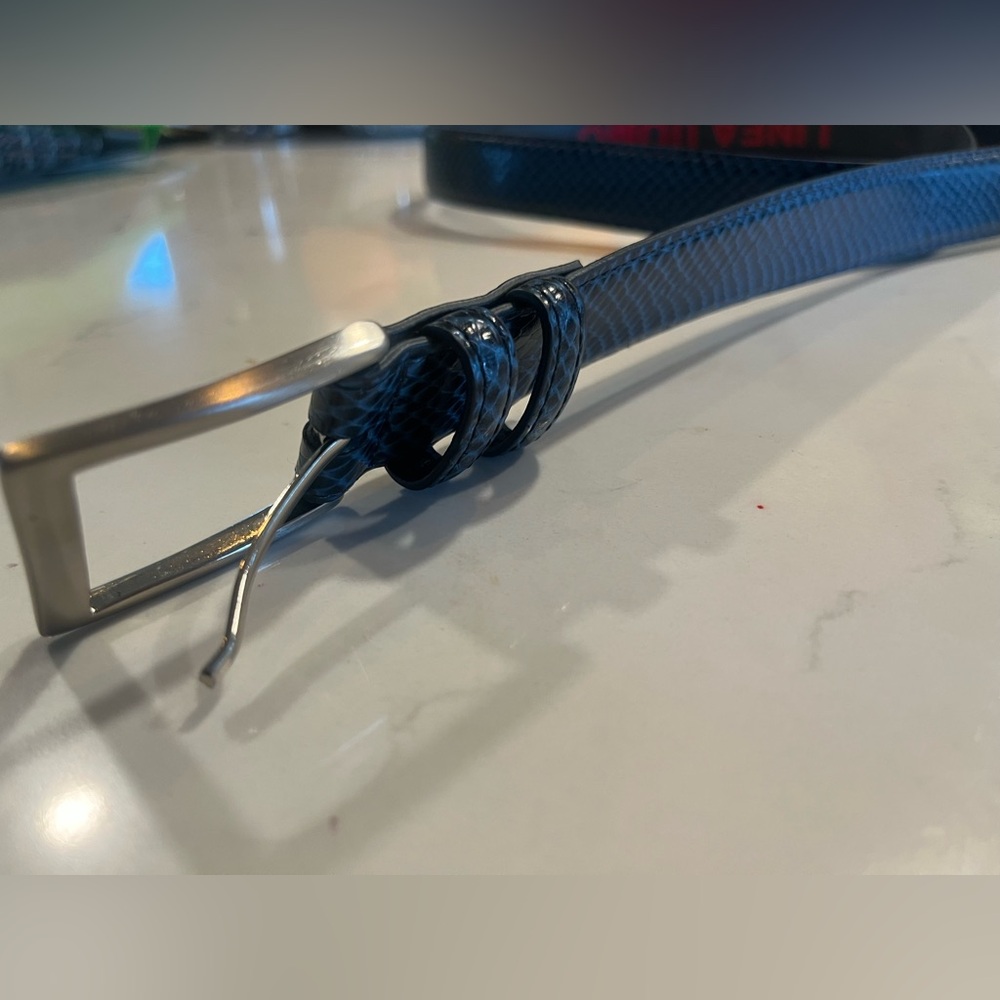 Linea Uomo Blue Snake embossed leather belt Size 40